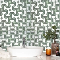 Papel de Parede C�rculo Verde e Cinza � Adesivo Lav�vel Decorativo para Casa e Ambiente