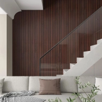 Papel de Parede Ripado Madeira Imbuia Adesivo Texturizado para Sala Quarto Escada