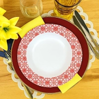 Prato Fundo Branco Borda Vermelha para Jantar 25cm Melamina Resistente