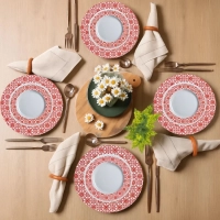 Kit 12 Pratos Fundo Branco Borda Vermelha para Jantar 25cm Melamina Resistente