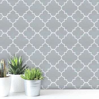 Papel de Parede Arabesco Geom�trico Cinza e Branco Adesivo Imperme�vel Decora��o de Ambientes
