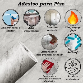 Adesivo para Piso Vinilico Marmore Revestimento Ch�o Sala Quarto Cozinha Banheiro Autocolante
