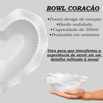 Bowl Tigela Design de Cora��o Ceramica Ondulada Sobremesa Por��o Molho