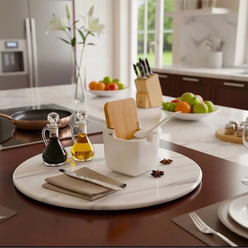 Saleiro Porta Sal Porcelana com Tampa de Bambu e Colher 9x9x5cm Cozinha Moderna- Lyor