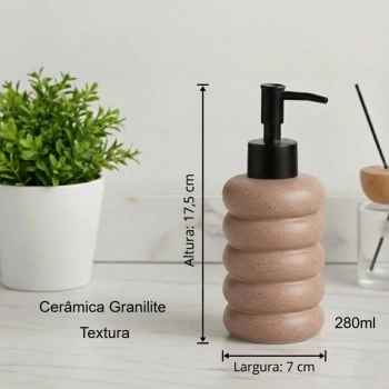 Porta Sabonete L�quido Granilite Elipse Nude 300ml em Cer�mica Dispense Moderno - Lyor