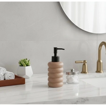 Porta Sabonete L�quido Granilite Elipse Nude 300ml em Cer�mica Dispense Moderno - Lyor