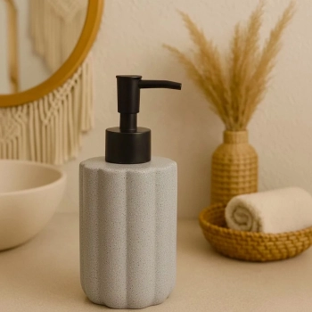 Porta Sabonete L�quido Granilite Geometric Cinza 300ml em Cer�mica Dispense Moderno -lyor