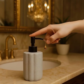 Porta Sabonete L�quido Granilite Geometric Cinza 300ml em Cer�mica Dispense Moderno -lyor