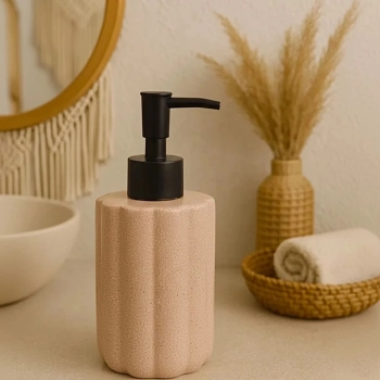 Porta Sabonete L�quido Granilite Geometric Nude 300ml em Cer�mica Dispense Moderno -lyor