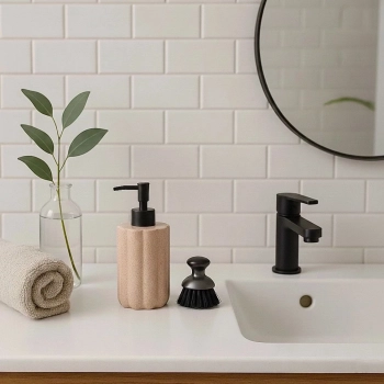 Porta Sabonete L�quido Granilite Geometric Nude 300ml em Cer�mica Dispense Moderno -lyor