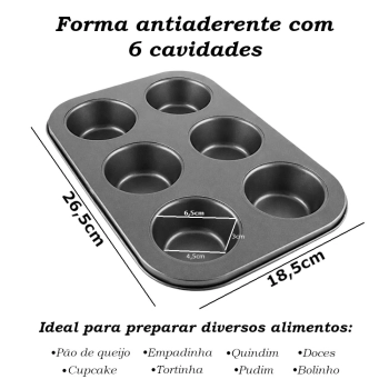 Kit 2 Formas Cupcake P�o de Queijo Empada Bolinho Antiaderente 6 Cavidades