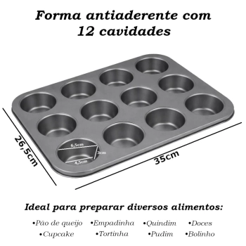 Kit 2 Formas Cupcake P�o de Queijo Empada Bolinho Antiaderente 12 Cavidades